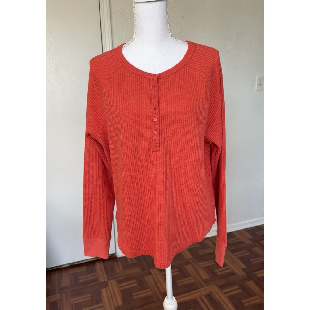 Gap Women's Long Sleeve Orange Waffle Knit Top Size Medium Tall